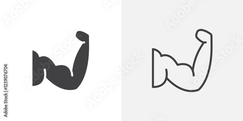 Strong arm icons in filled and outline versions for ui designs