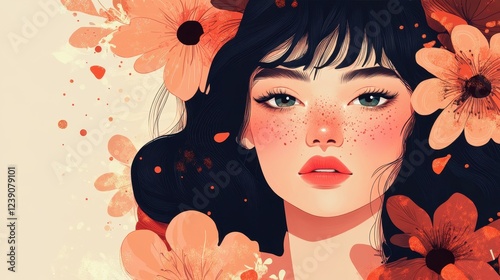 A Freckled Girl Surrounded By Peach Blossoms