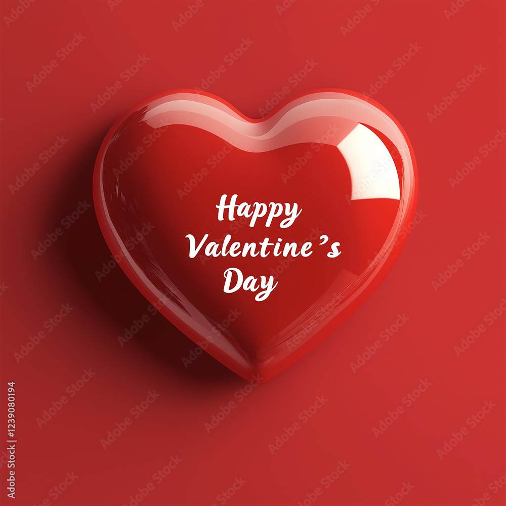 Illustration of a glossy heart in the center and bold white title text reading Happy Valentine's Day with a red background Illustration of a glossy heart in the center and bold white title text reading Happy Valentine's Day with a red background