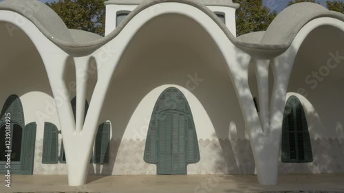 Back rear door gate dome window Freixa in Terrassa, Catalonia photo