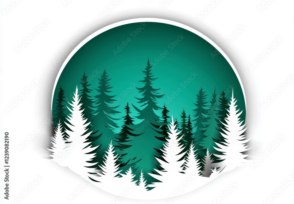 Fototapeta premium Vibrant Forest Silhouette Against a Gradient Green Background