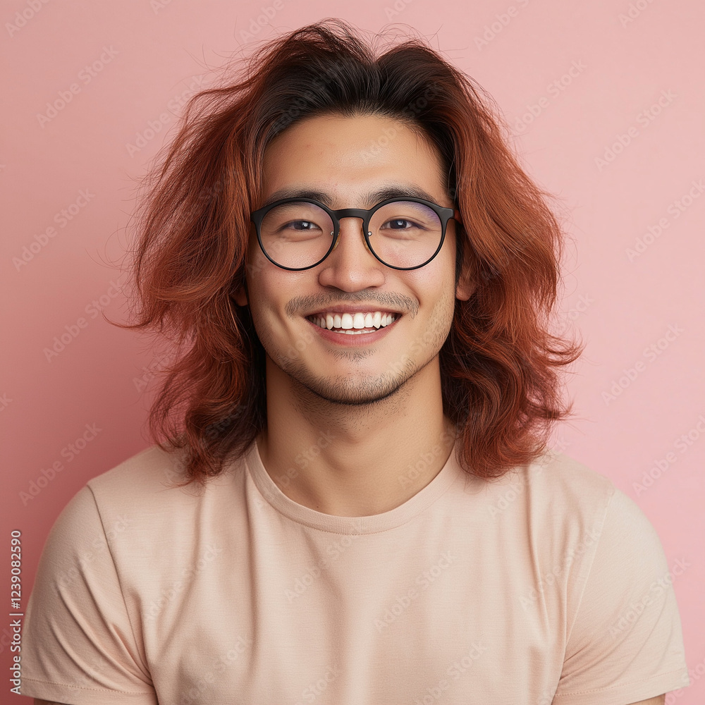 Fototapeta premium Cheerful young man smiling studio portrait photography simple background eye level happiness and confidence