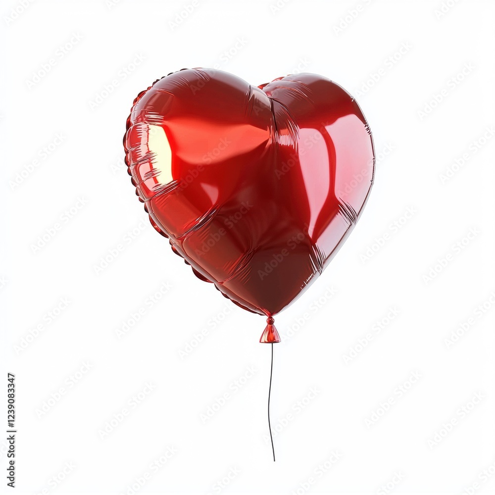 Obraz premium Glossy red heart-shaped balloon floating in the air isolated on white background