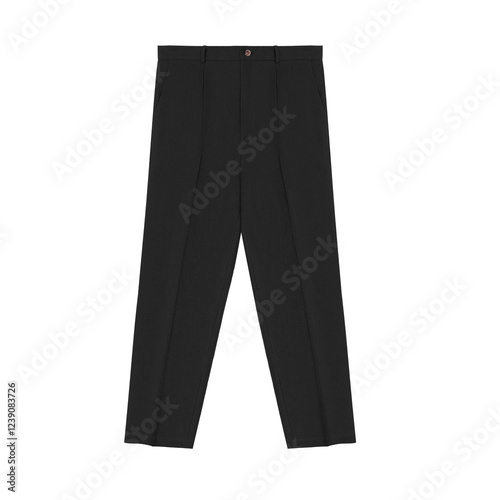 Black chinos pants front view on isolated on white background. Classic casual mens trousers.