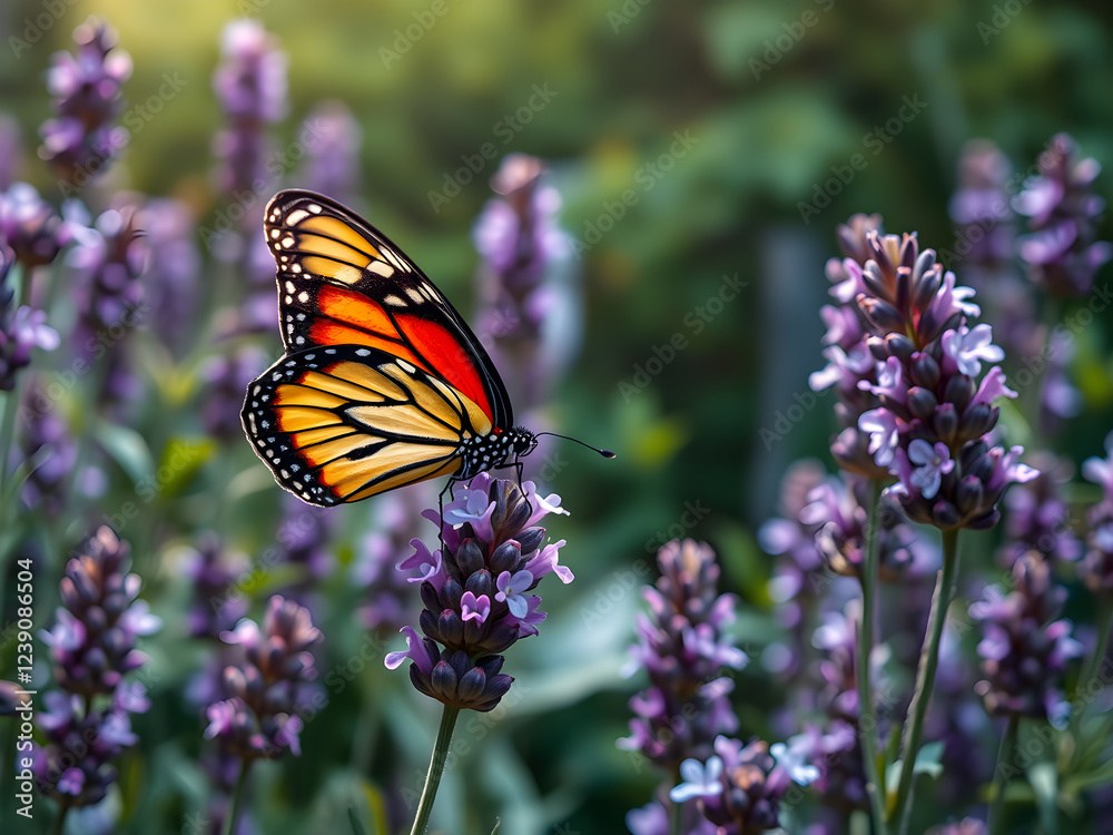 Naklejka premium A butterfly is perched on a purple flower