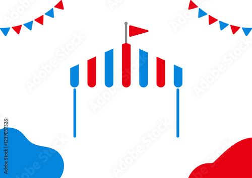 the image colors of the 2025 Osaka Expo - red and blue  Tent, garland and flag icon vector illustration title background event poster material natural and cute pop design colorful