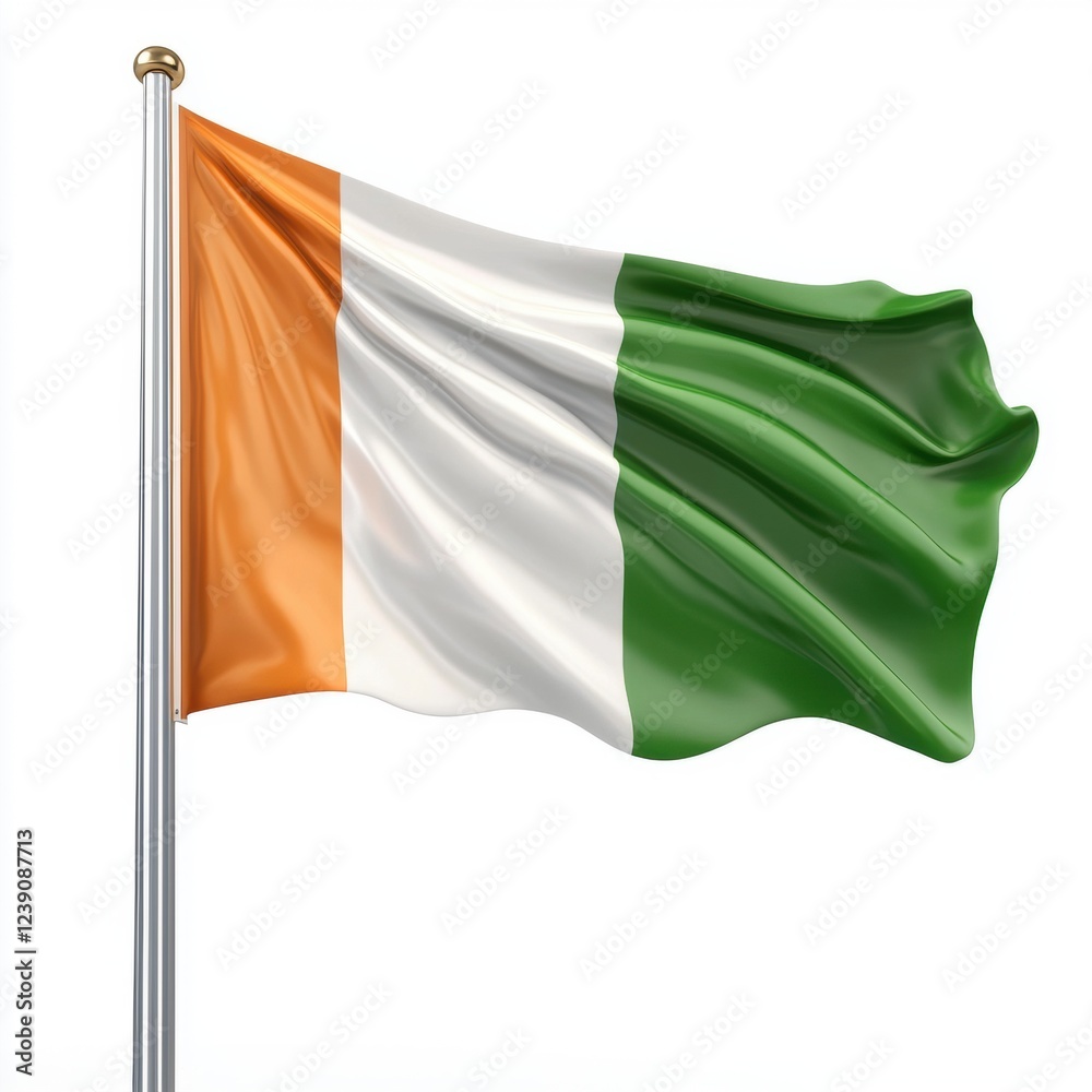 Irish flag waving in the wind, isolated on white background Irish flag waving in the wind, isolated on white background
