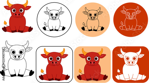 Cute Bull logo design. Vector graphic line editable logo