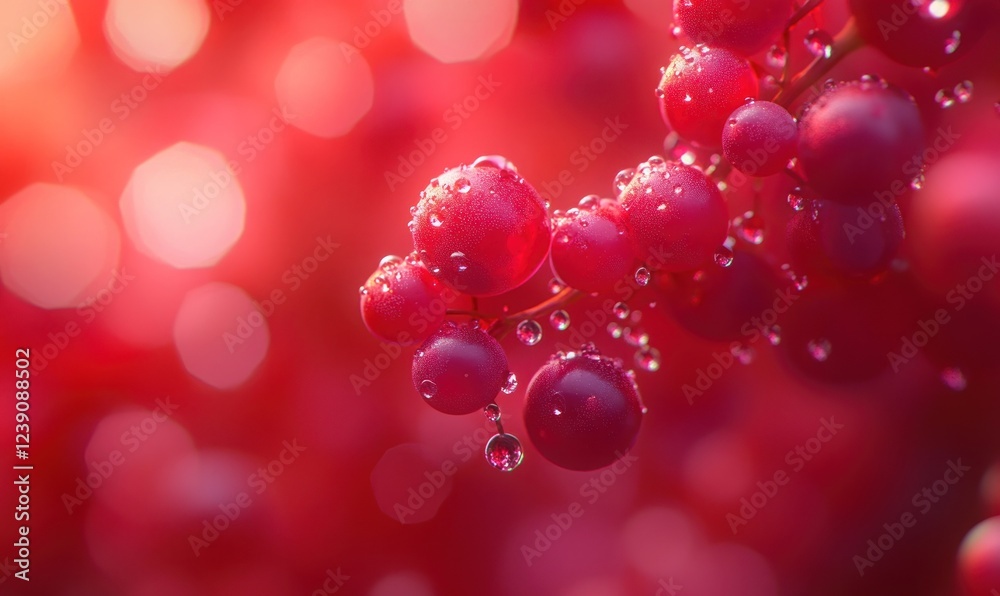 Vibrant Red Berries with Dew Drops: A Close-Up Macro Photography of Nature's Beauty Vibrant Red Berries with Dew Drops: A Close-Up Macro Photography of Nature's Beauty