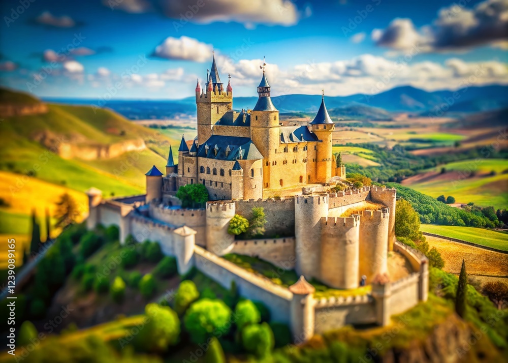 Fototapeta premium Miniature Ancient Fortress Turegano, Segovia, Spain: Tilt-Shift Photography