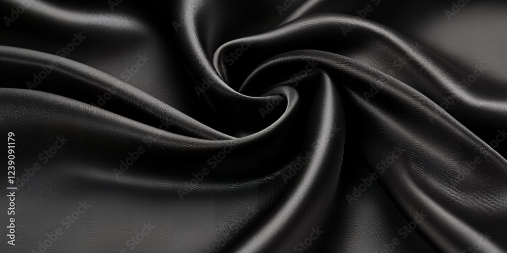 Fototapeta premium Luxurious Black Satin Fabric Draped Texture Elegant Smooth Textile Background
