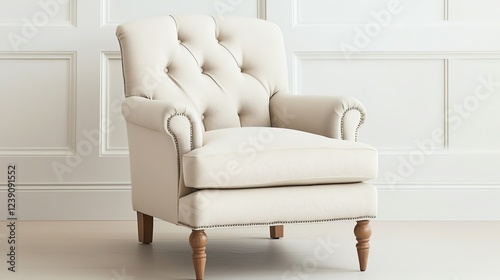 Elegant cream armchair in modern room.