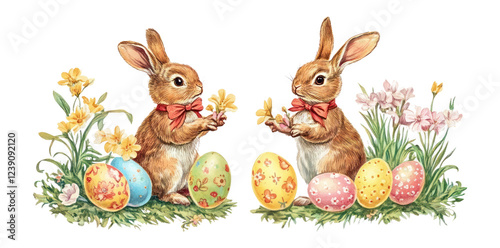 PNG Rabbits dance egg illustration colorful.
