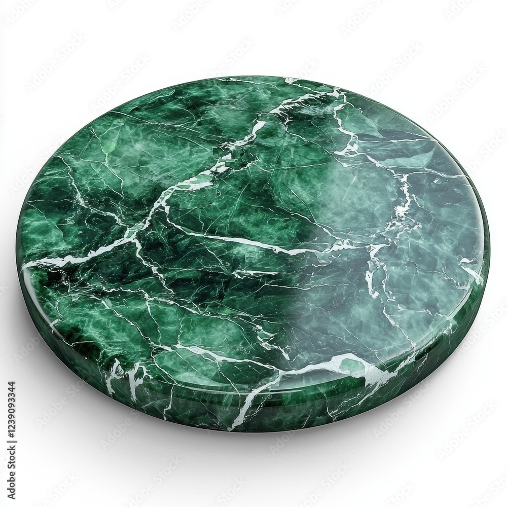 Luxurious Green Marble Tabletop with Rich Deep Emerald Tones and White Veins, High-End Design, Isolated on White Background Luxurious Green Marble Tabletop with Rich Deep Emerald Tones and White Veins, High-End Design, Isolated on White Background