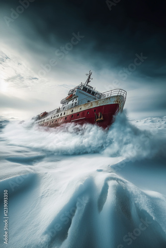 Duge cargo ship in the middle of a rough sea photo