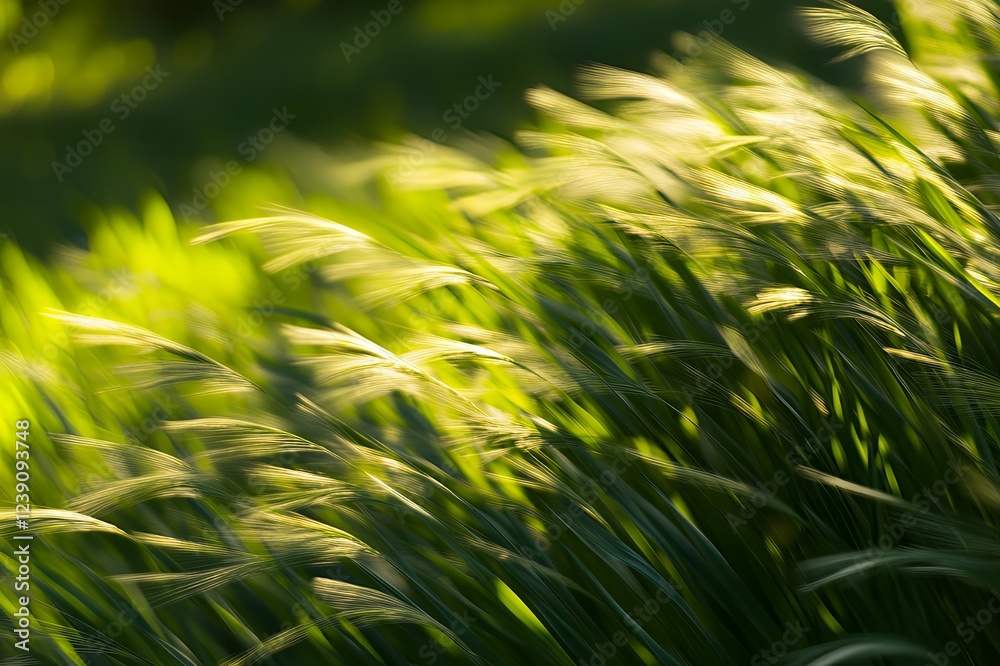 Obraz premium Serene Sunset Grass Blades Gentle Breeze Golden Light Nature Scene Summer Meadow