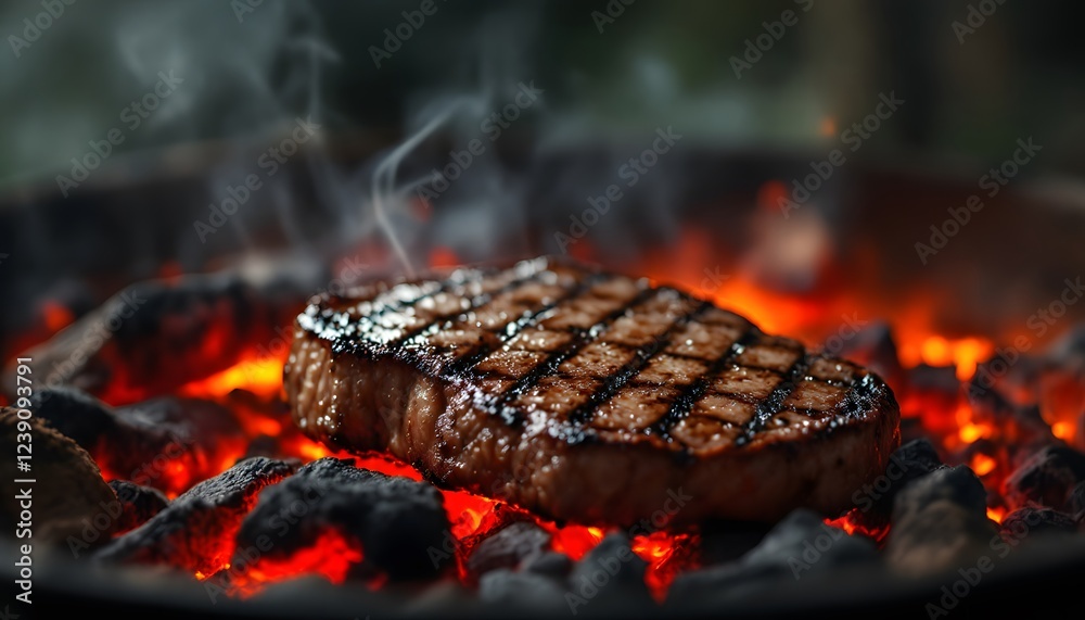 Grilled Steak on Hot Coals Barbecue Image Grilled Steak on Hot Coals Barbecue Image
