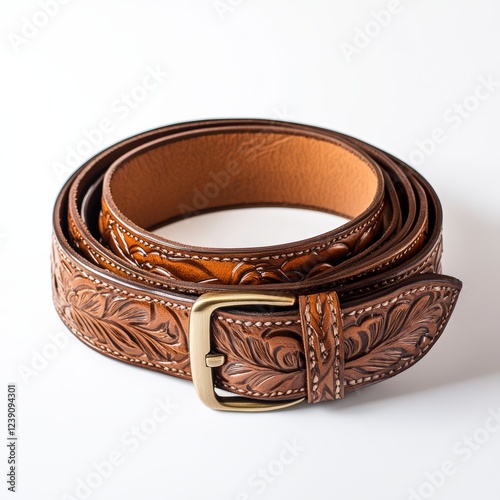 Leather belt with detailed engravings, western cowboy style accessory photo