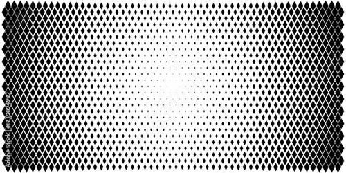 Diamond primitive pattern. Cyber matrix pixel cube surface. Optical rhombus dot gradient disperse. Digital geo halftone vintage lattice grid. Black patern change fade, screen tone degrade. Paper glyph