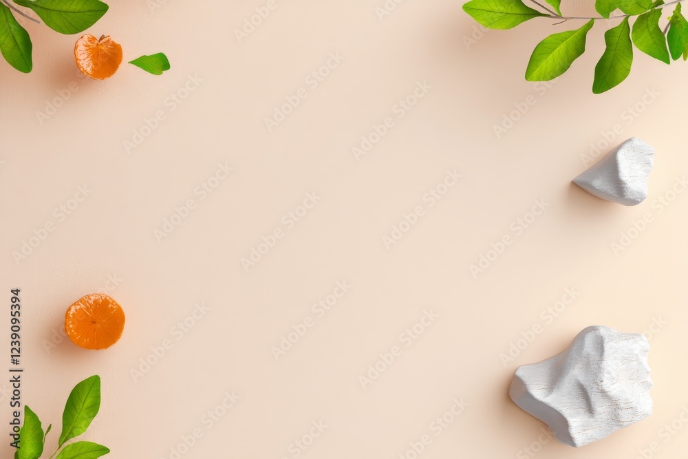 Obraz premium Fresh Clean Textured Wallpaper Natural Backdrop - Serene, minimalist design. Natural elements, clean lines, fresh citrus, textured stones