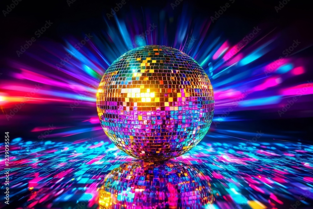 Energetic lighting effects from a disco mirror ball at a party. Energetic lighting effects from a disco mirror ball at a party.