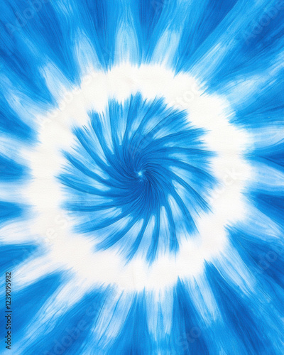 Vibrant blue tie dye swirl pattern with white accents creates dynamic visual