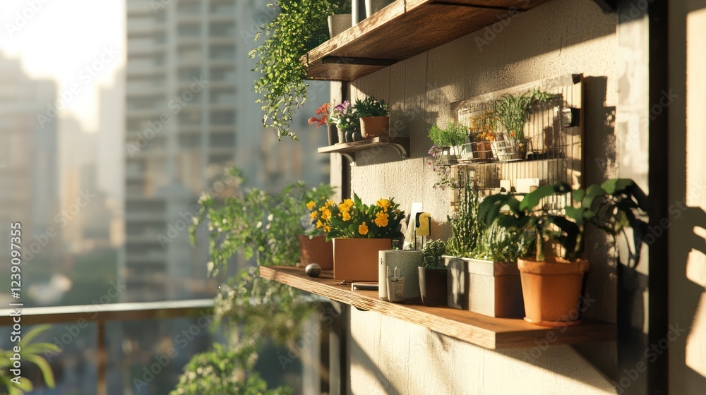 Urban Balcony Garden With Various Plants In Pots Urban Balcony Garden With Various Plants In Pots