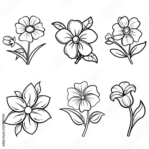 Flowers coloring page line art vector illustration design