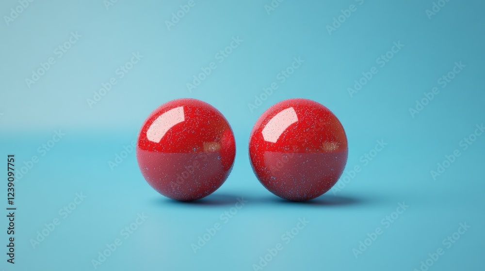 Red balls with glitter on a blue background Red balls with glitter on a blue background