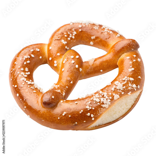 A soft pretzel with salt sprinkled on a transparent background