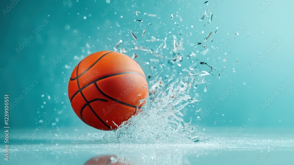 A close-up shot of a basketball splashing through glass, encapsulating the high-energy environment of sports, expressing vigorous action and captivating visuals. A close-up shot of a basketball splashing through glass, encapsulating the high-energy environment of sports, expressing vigorous action and captivating visuals.