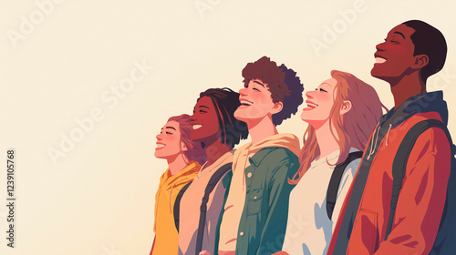 Smiling Group of Students Embracing Friendship and Back-to-School Spirit