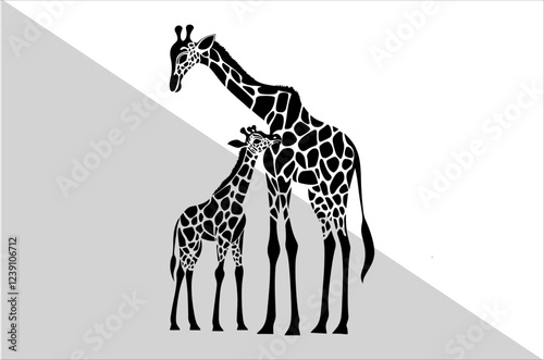 Mother and Baby Giraffe Silhouette Design.