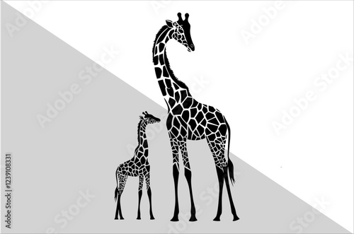 Mother and Baby Giraffe Silhouette Design.