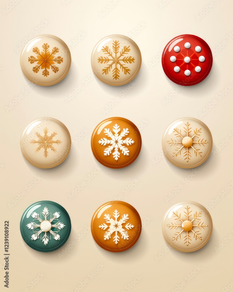 Christmas Button Set with Simple and Festive Designs for Trees, Decorations, Gifts, Snowflakes, Baubles and more - Perfect for the Holidays
