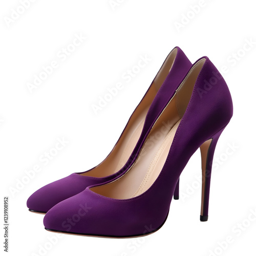 Elegant purple high-heel shoes for women, isolated on a white background