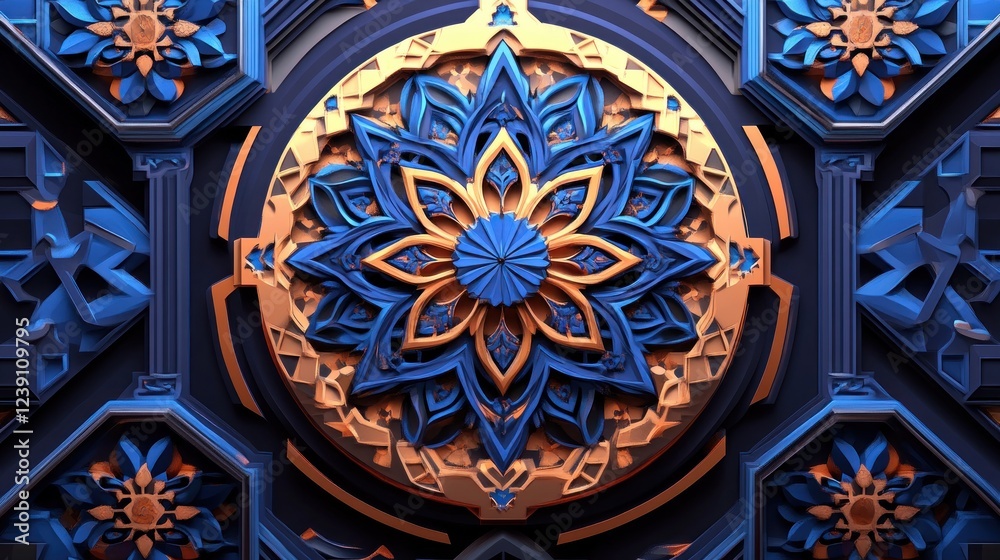 Intricate Blue Gold Mandala Geometric Design Art Intricate Blue Gold Mandala Geometric Design Art