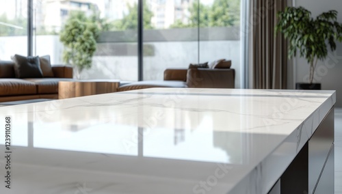 Sleek Modern Kitchen Island Countertop:  A Luxurious Interior Design Detail