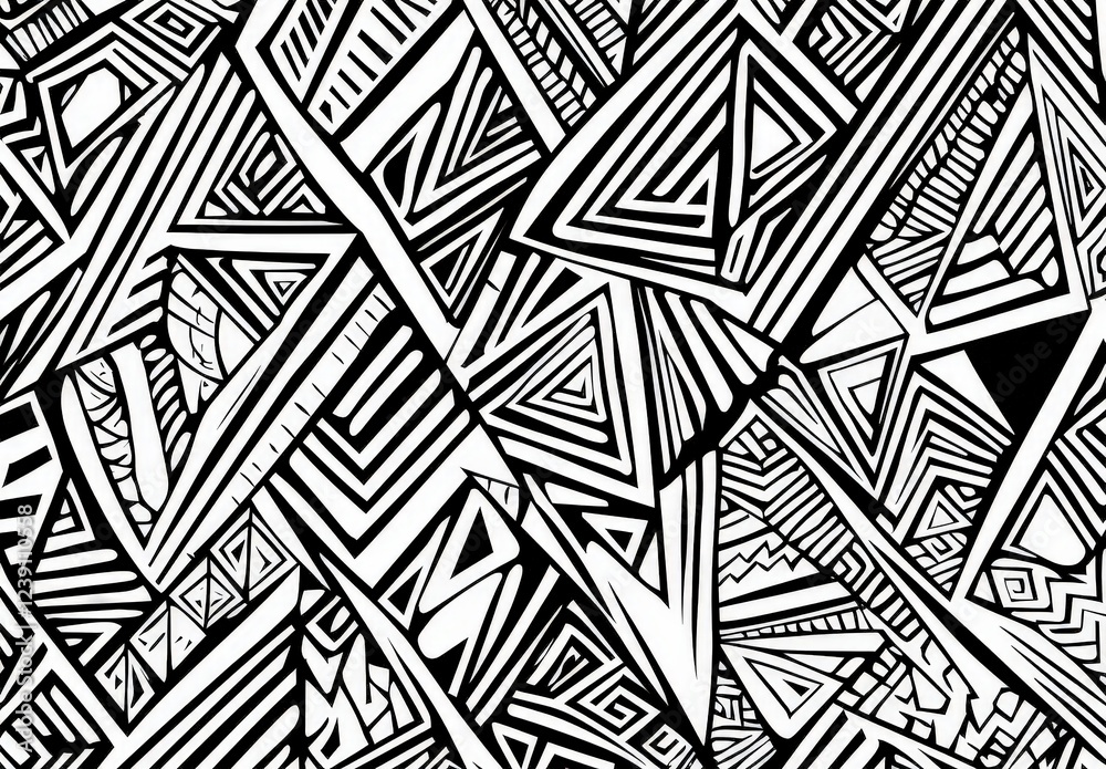 Abstract Black and White Geometric Pattern with Intricate Lines Abstract Black and White Geometric Pattern with Intricate Lines