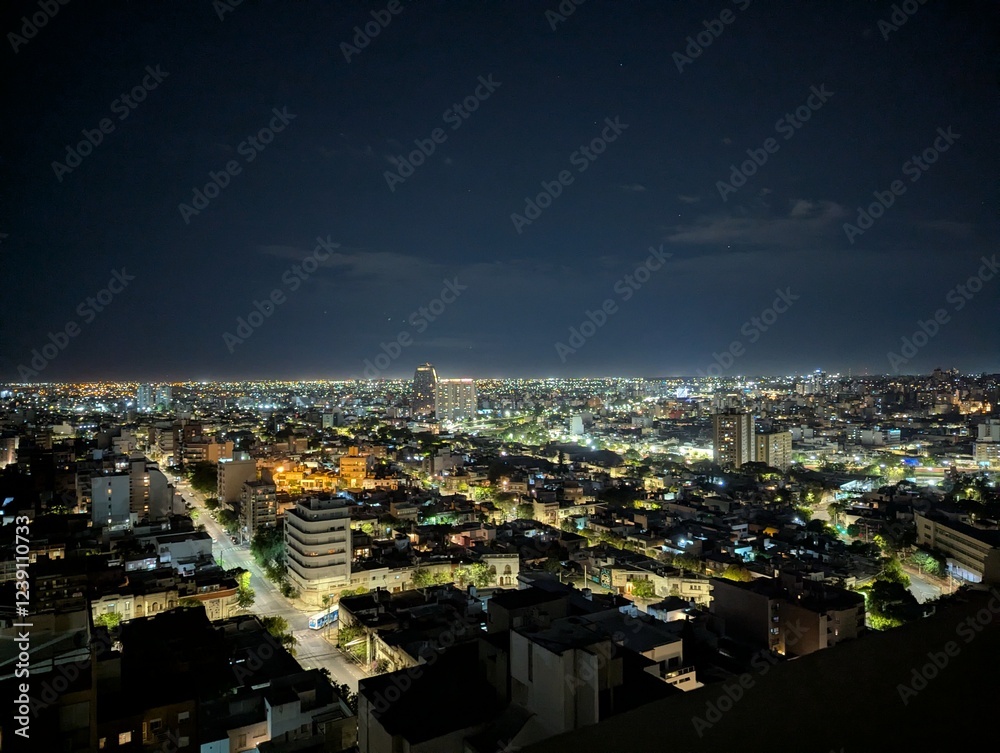 Fototapeta premium Panoramic night view of the Argentine city of Cordoba from the tower of the Cardinales Cofico complex