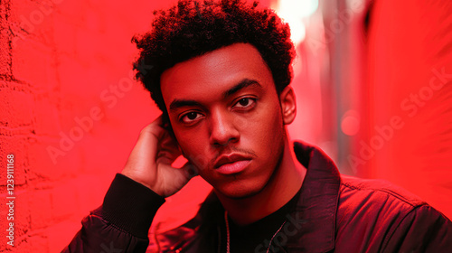 Urban portrait alleyway photography red lighting close-up identity