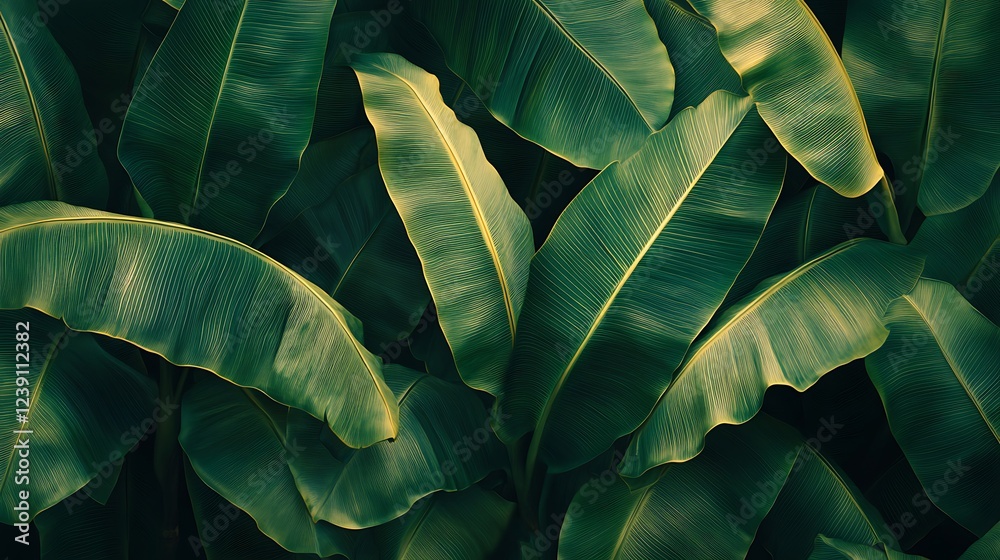 Obraz premium Close-Up of Lush Green Banana Leaves
