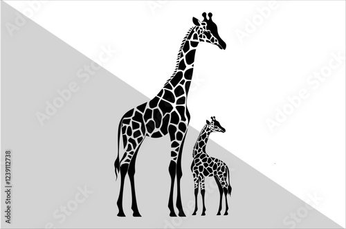Mother and Baby Giraffe Silhouette Design.