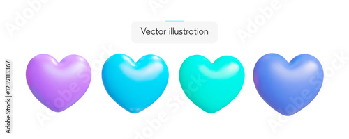 Wallpaper Mural 3D vibrant set of hearts in purple, blue, and cyan tones. Torontodigital.ca