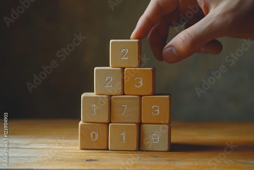 Task Management with Stacked Wooden Numbered Blocks for Priority Organization and Planning photo