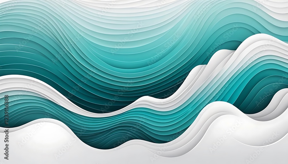 Fototapeta premium Abstract Teal and White Layered Wave Design