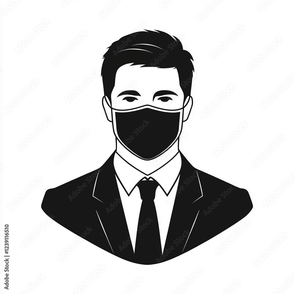 Business professional wearing a face mask in a suit during uncertain times conveying a sense of protection and responsibility Business professional wearing a face mask in a suit during uncertain times conveying a sense of protection and responsibility