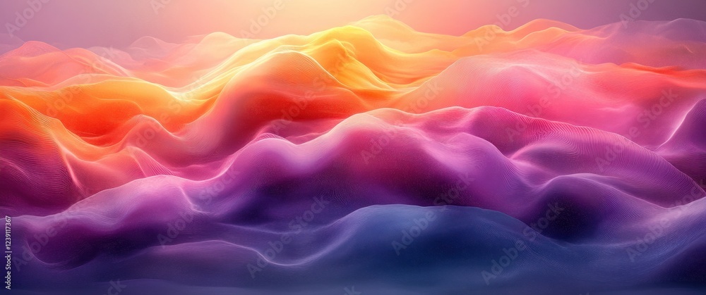 Obraz premium Abstract Waveform Digital Art Smooth Background in Purple Pink and Orange Tones
