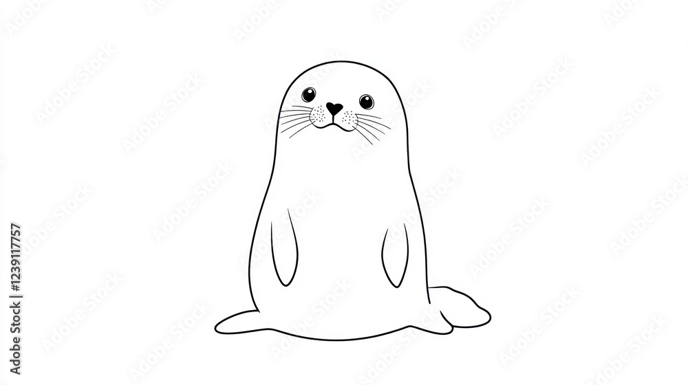 Adorable seal pup sitting, arctic background, children's book illustration Adorable seal pup sitting, arctic background, children's book illustration