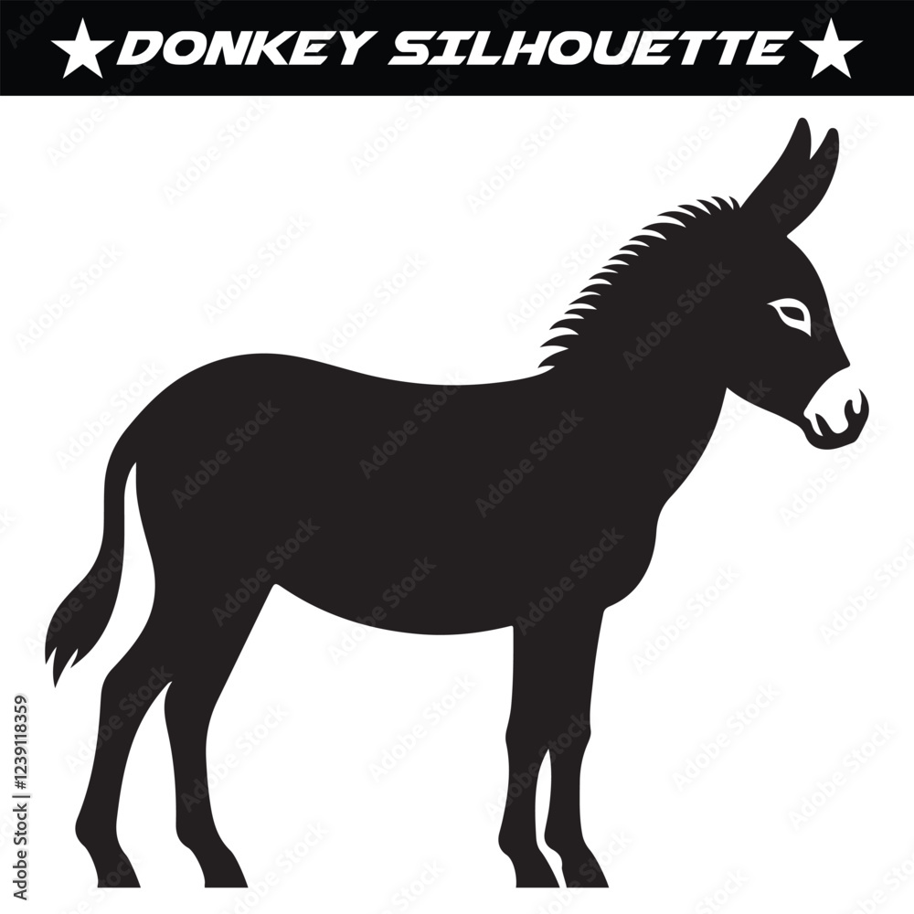 Fototapeta premium Black and white donkey silhouette vector illustration.